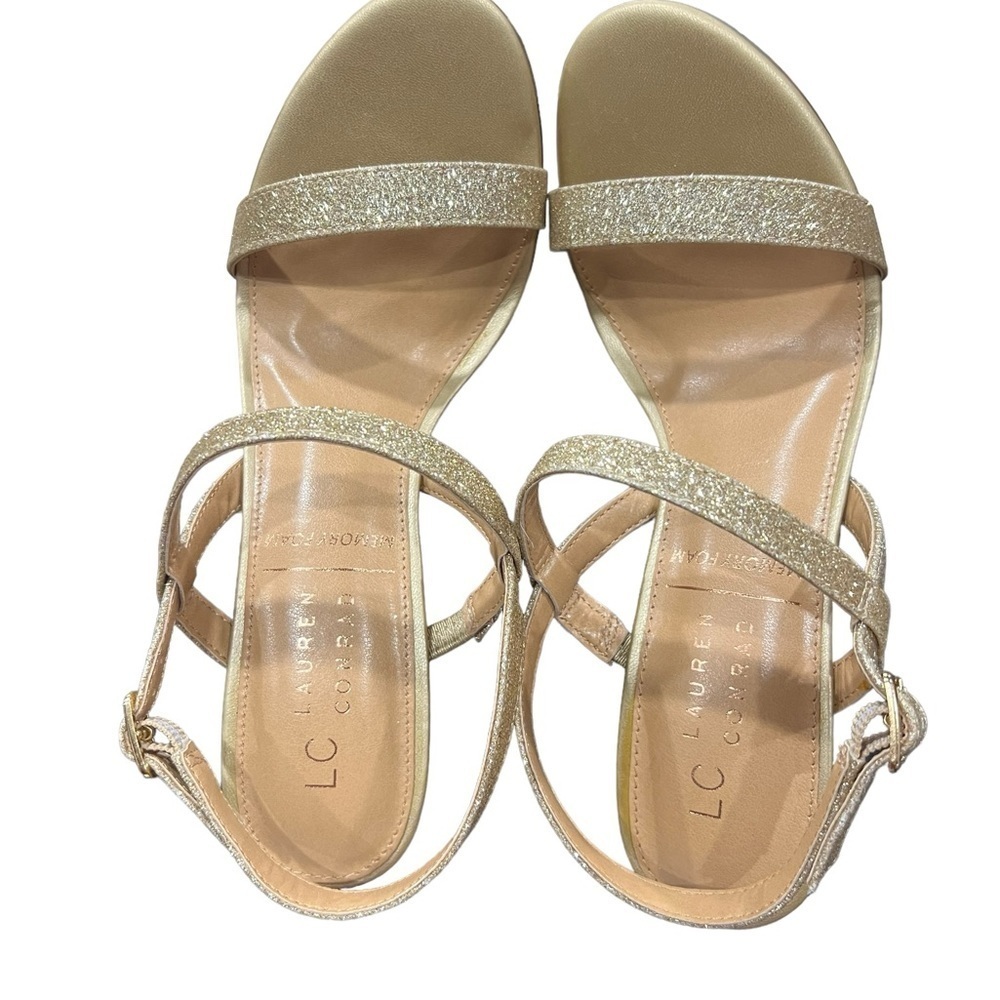 Lc Lauren Conrad Hazelnuts Women's Dress Sandals 7.5 M Gold Shimmer View 3